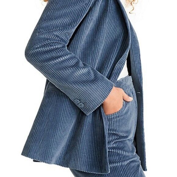MANGO blue Pan Structured Corduroy Blazer size 6 - Picture 3 of 9